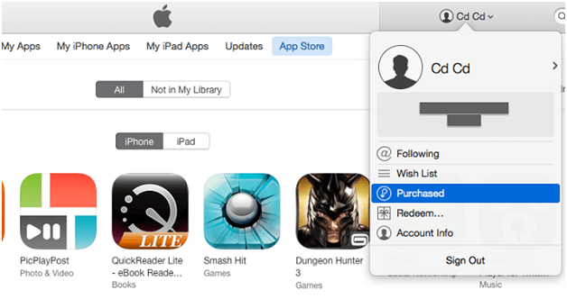  purchase history from app store